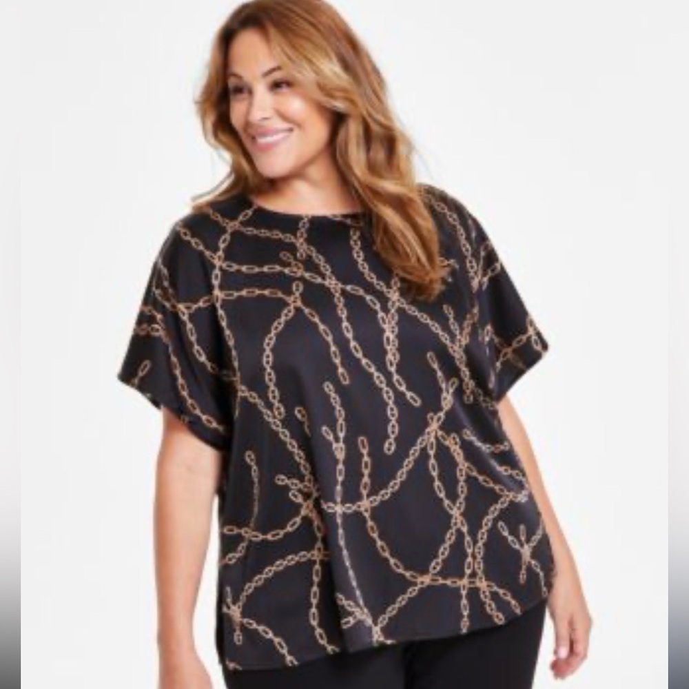 Anne Klein Black Chain Print Blouse